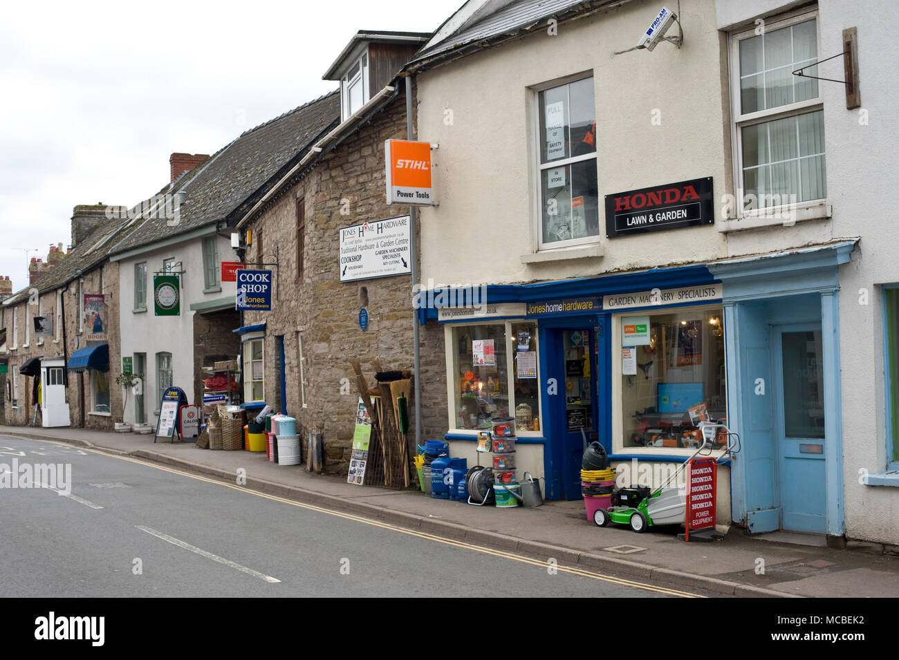 Exterior of traditional hardware shop in Hay-on-Wye Powys Wales UK Stock Photo