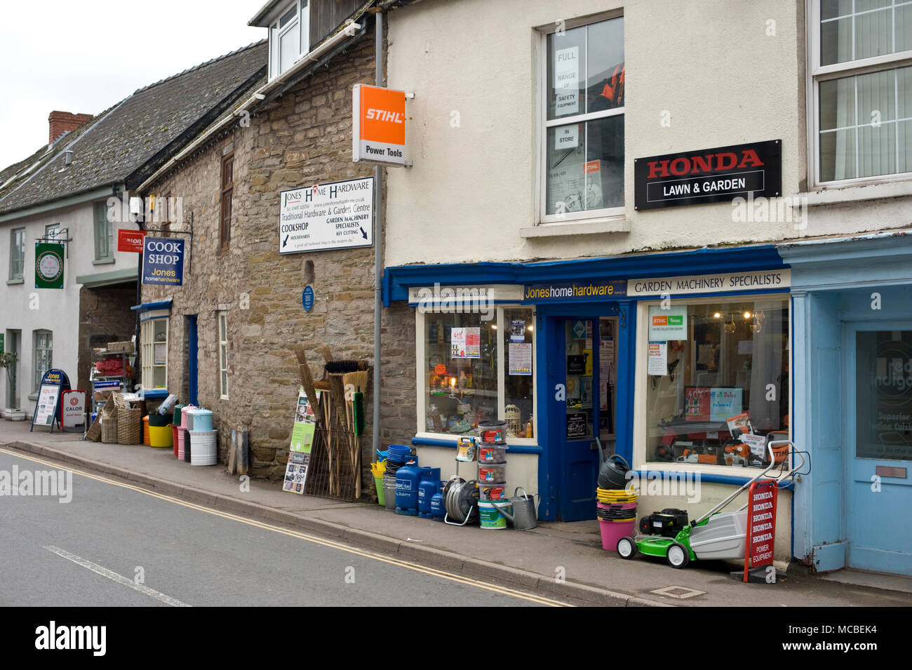 Exterior of traditional hardware shop in Hay-on-Wye Powys Wales UK Stock Photo