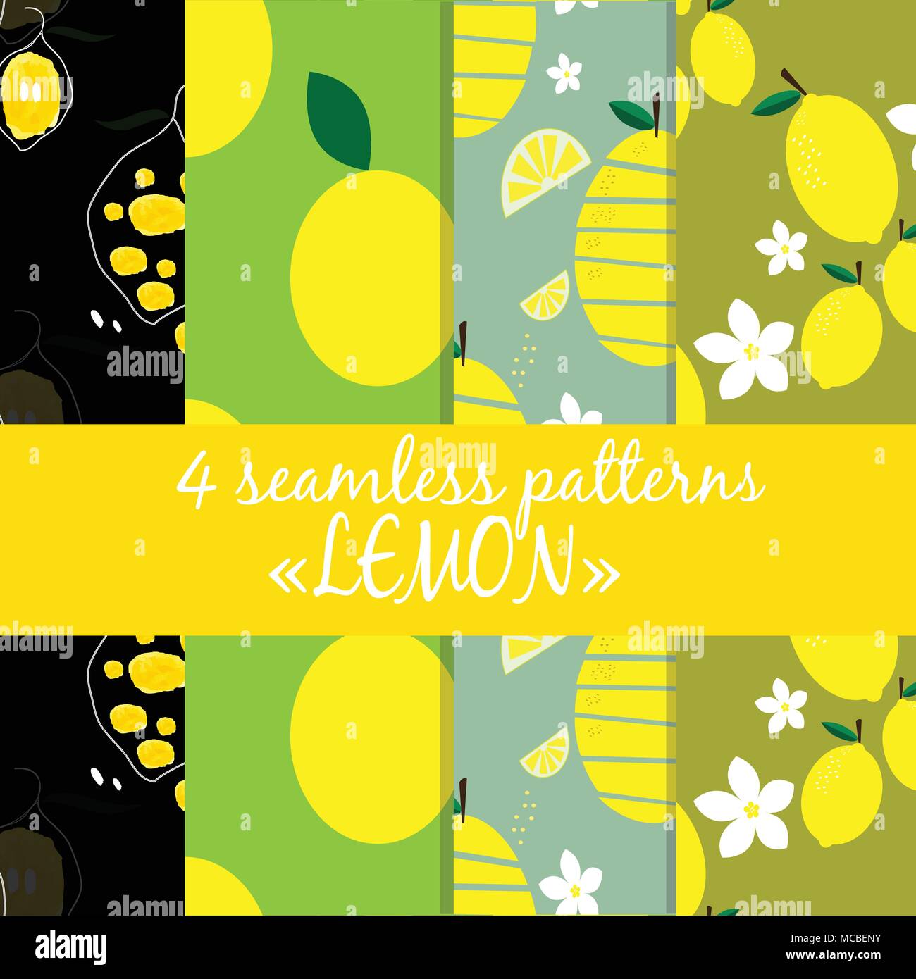 Seamless patterns collection with lemons Stock Vector