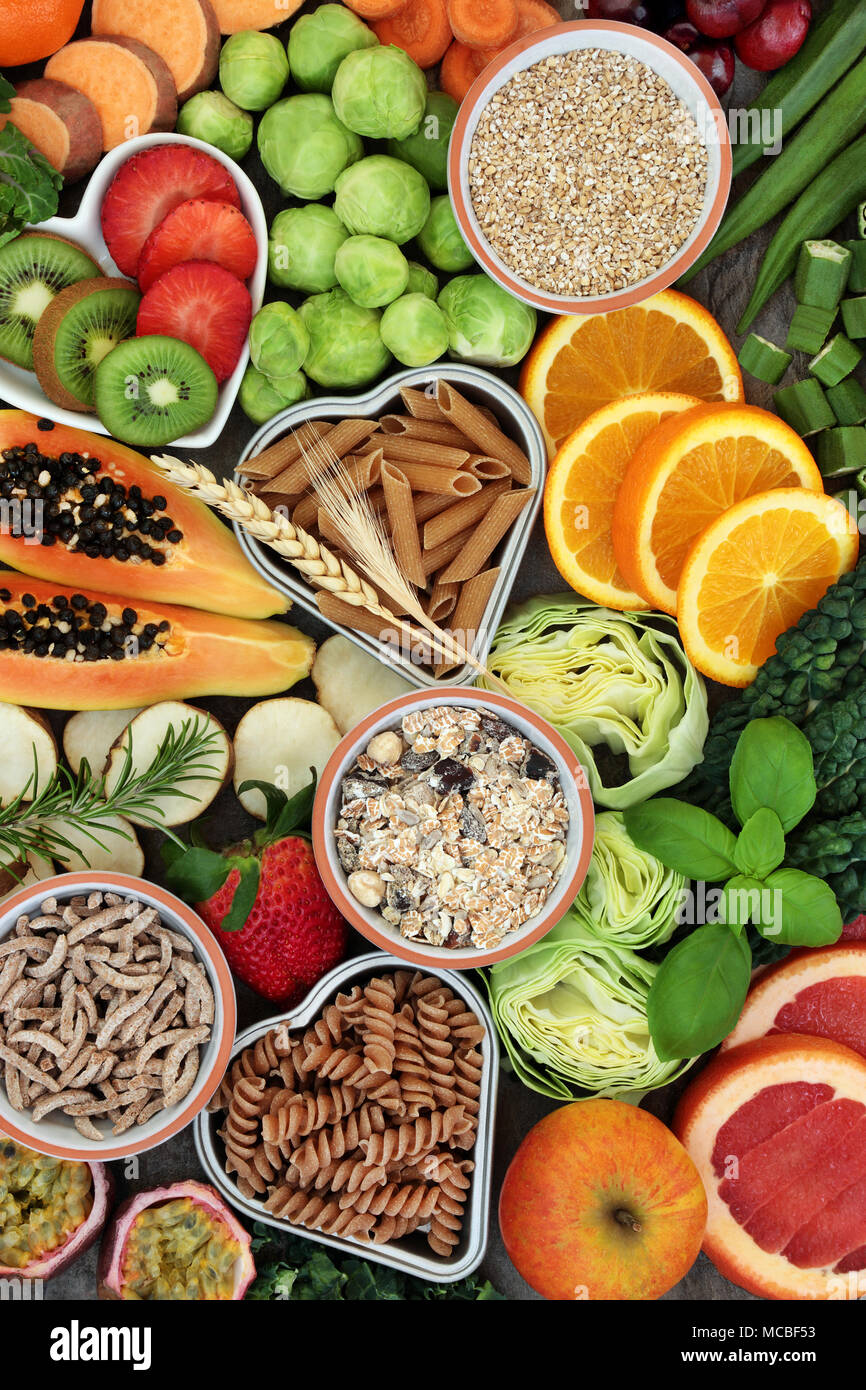Highty Food High dietary fiber health food concept with fresh fruit, vegetables ...
