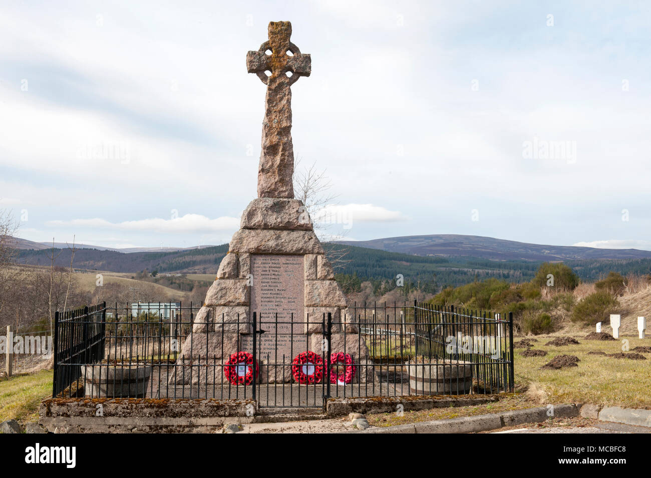 War memorial at Delnashaugh - junction of A95 and B9008 - Ballindalloch, Banff, Scotland, UK. Stock Photo