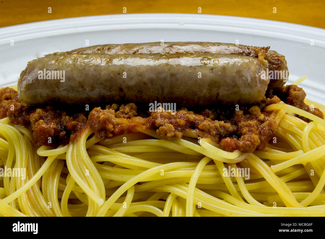 spaghetti and sausages Stock Photo Alamy