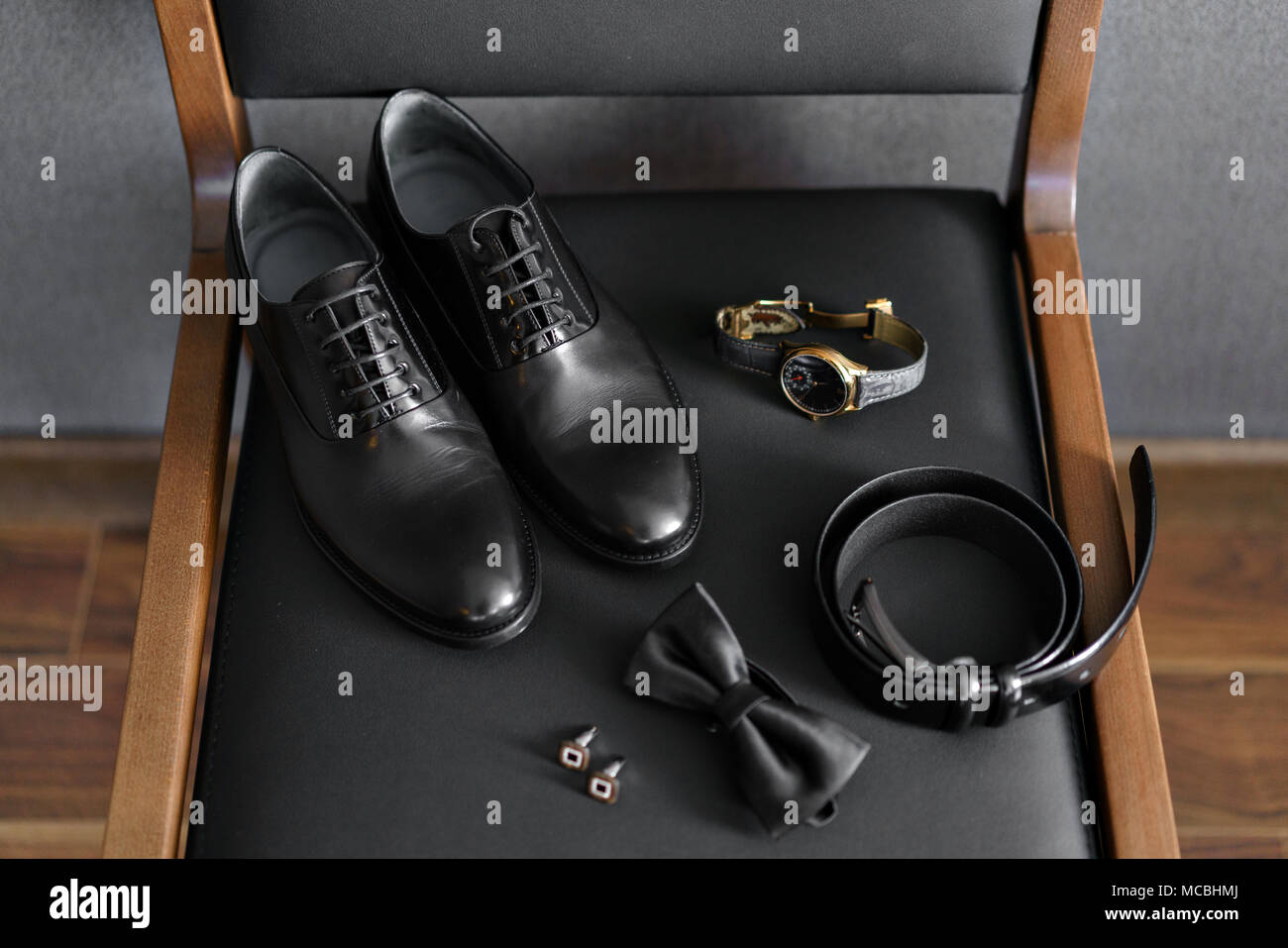 Set of Mans Fashion Clothing and Business Accessories Stock Photo