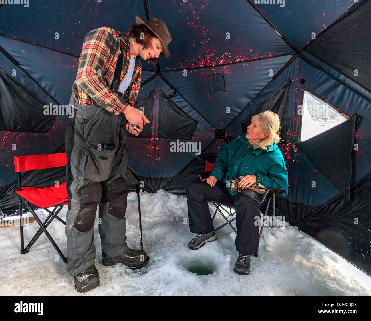 Ice fishing on Heffley Lake near Sun Peaks Resort with Elevated Fishing