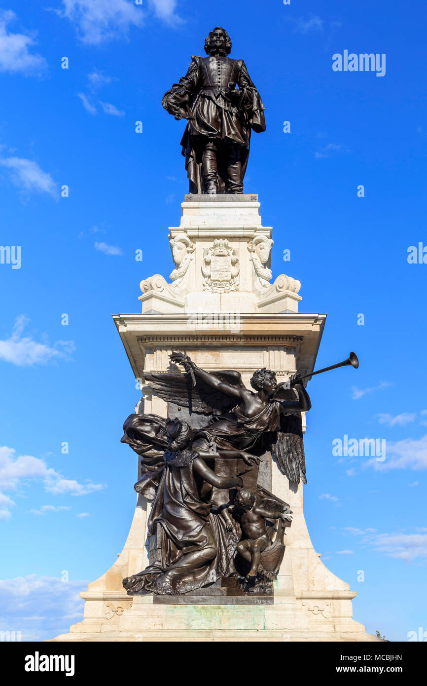 Statue of Samuel de Champlain, founder of the city, Québec, Québec Province, Canada Stock Photo
