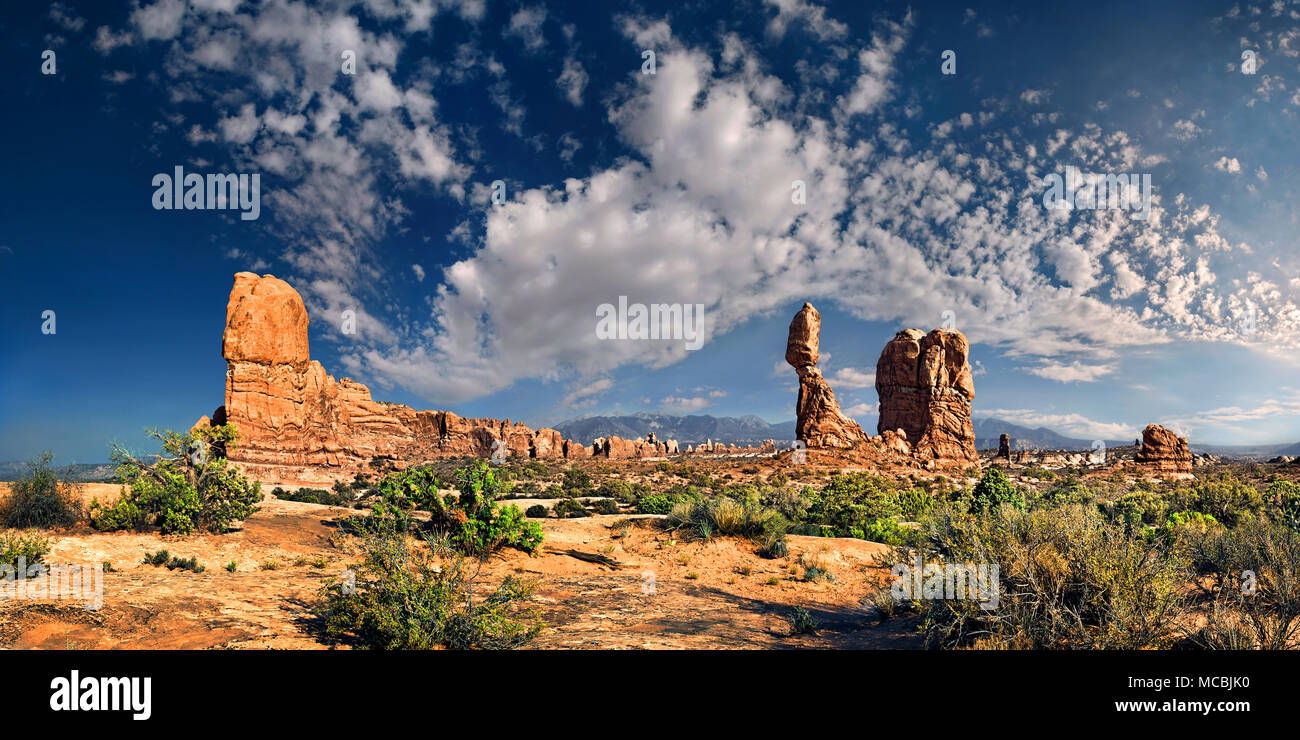 Rock formation Balanced Rock, Arches National Park, near Moab, Utah, USA, North America Stock Photo