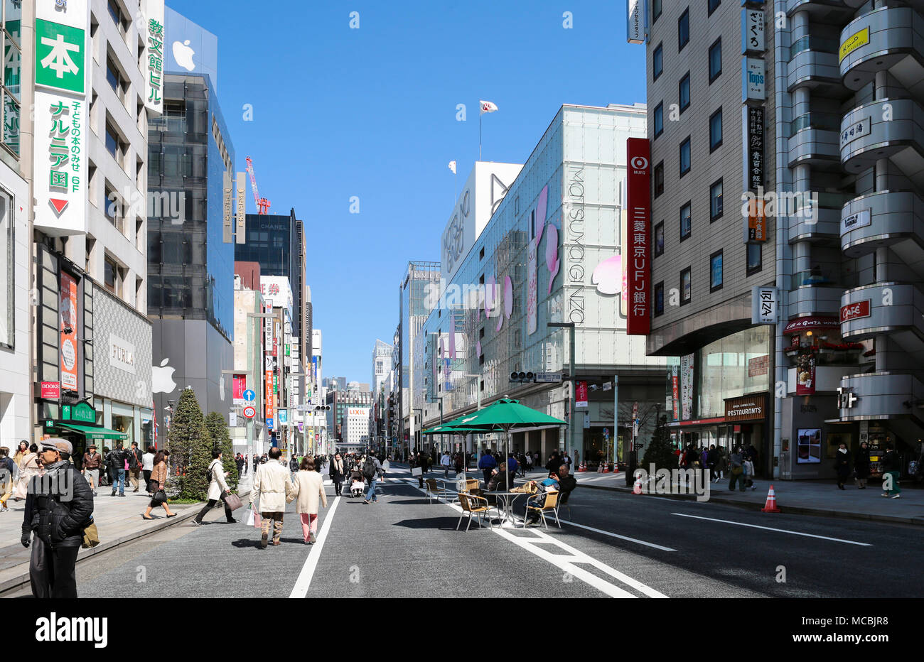 Shopping Street Chuo Dōri Pedestrian Only Zone At The Weekend In The District Of Ginza Tokyo Japan Stock Photo Alamy