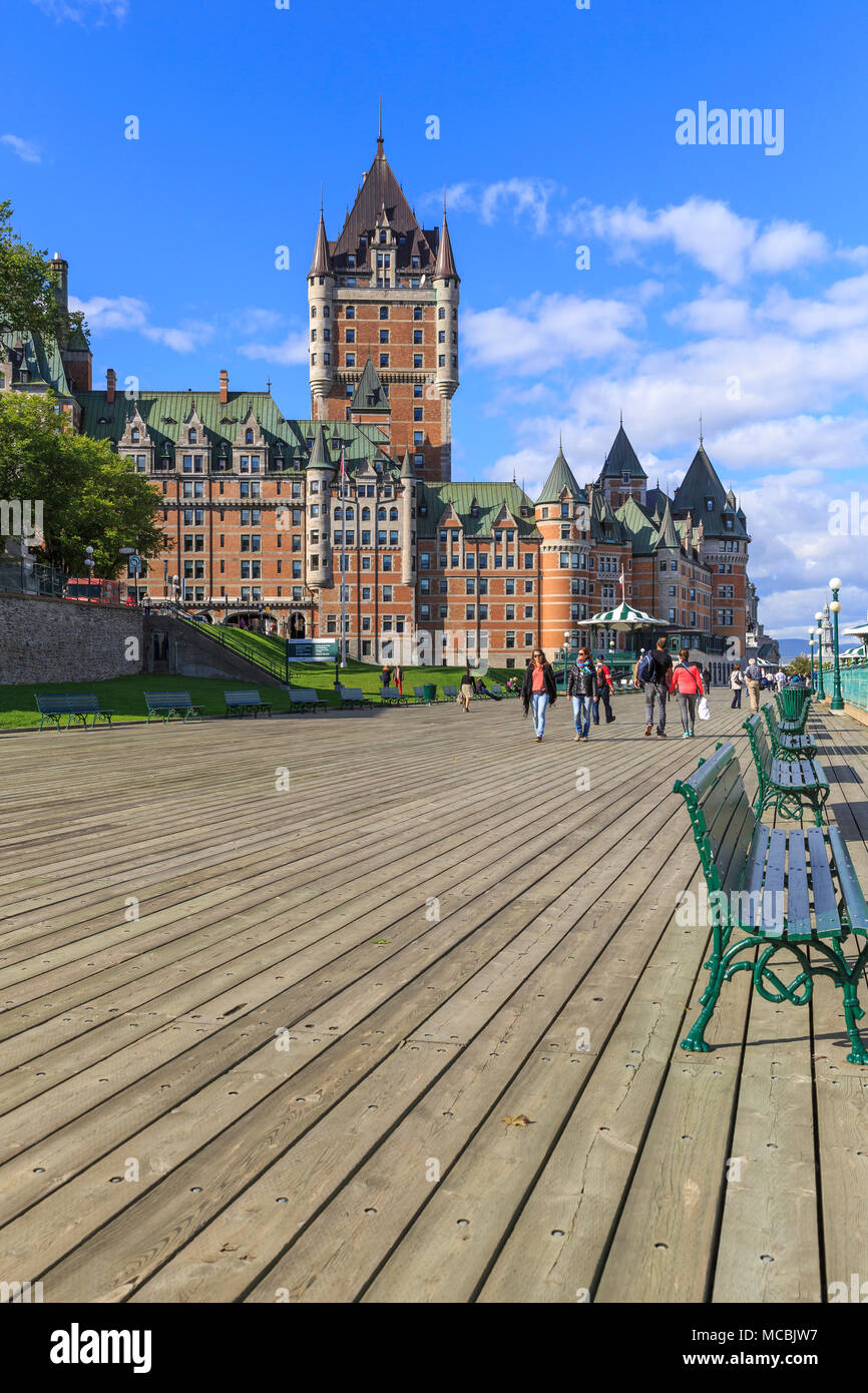 Seaside promenade Dufferin Terrace with Château Frontenac, Québec, Québec Province, Canada Stock Photo