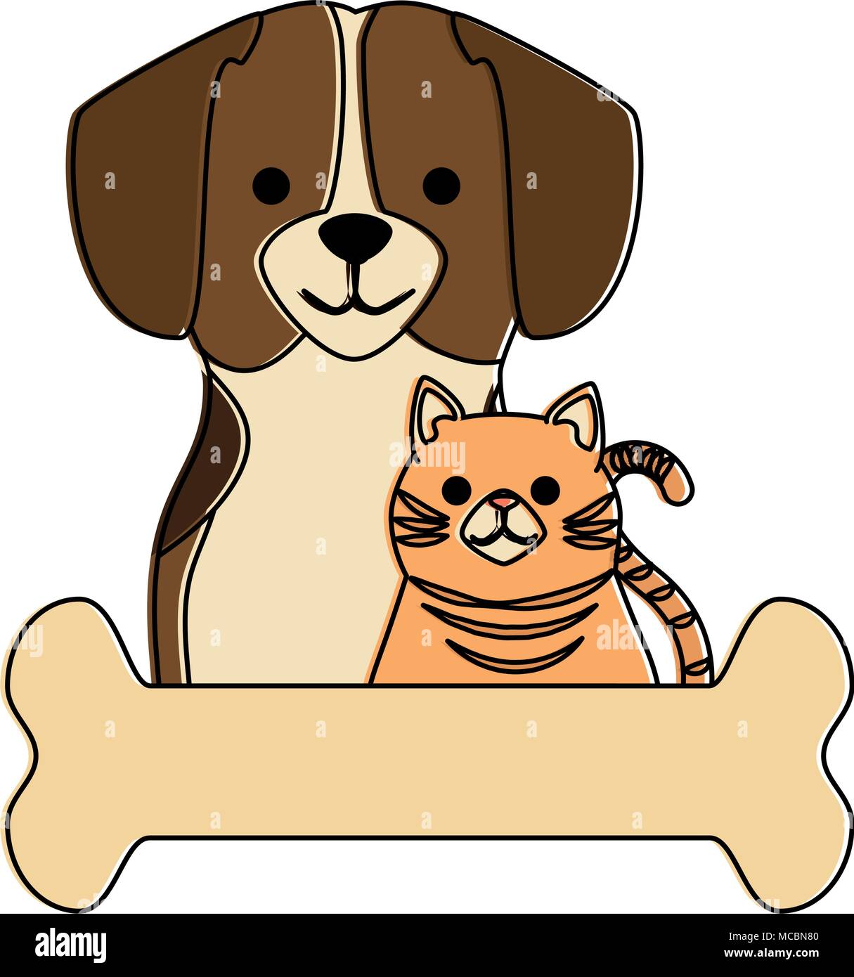 cute dog and cat with bone characters vector illustration design Stock ...