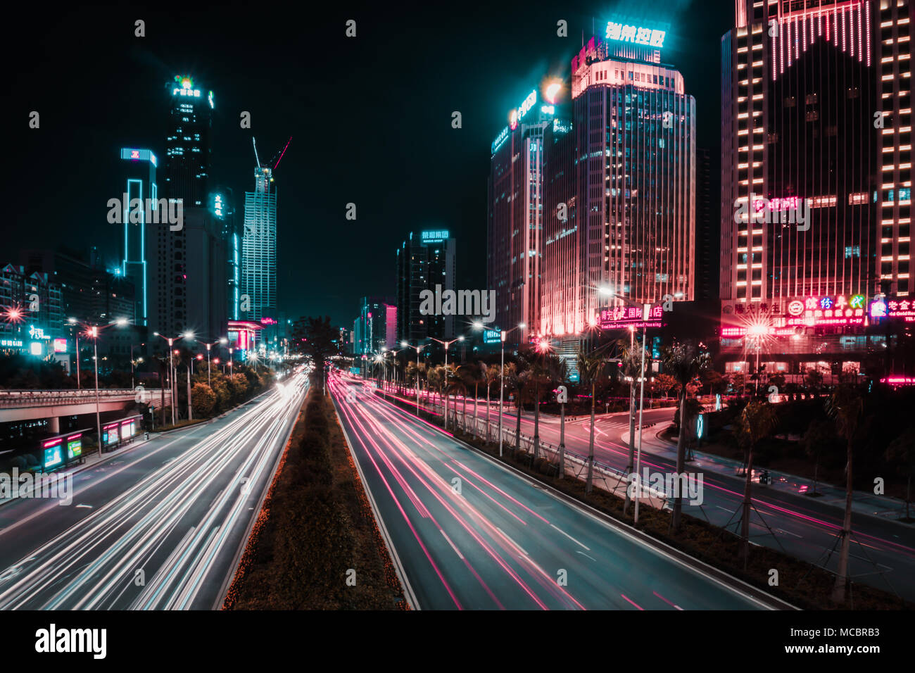 Nanning, China. Minzu Avenue. Long exposure image of the main road through Nanning Stock Photo