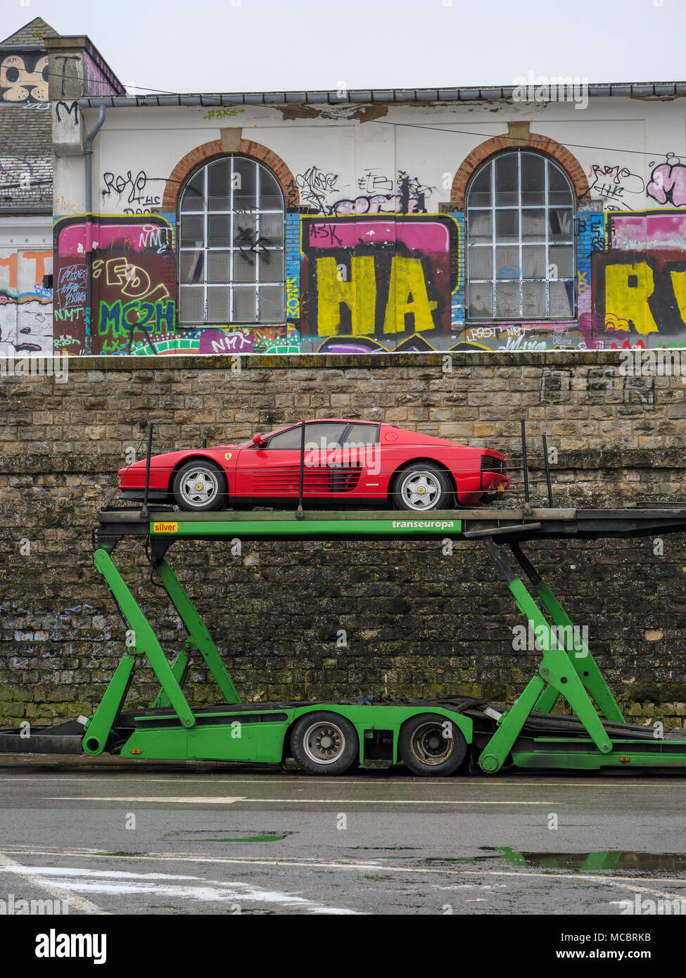 Ferrari at Skatepark Hollerich, Rue de l'Abattoir, Graffiti, Luxembourg City, Europe Stock Photo