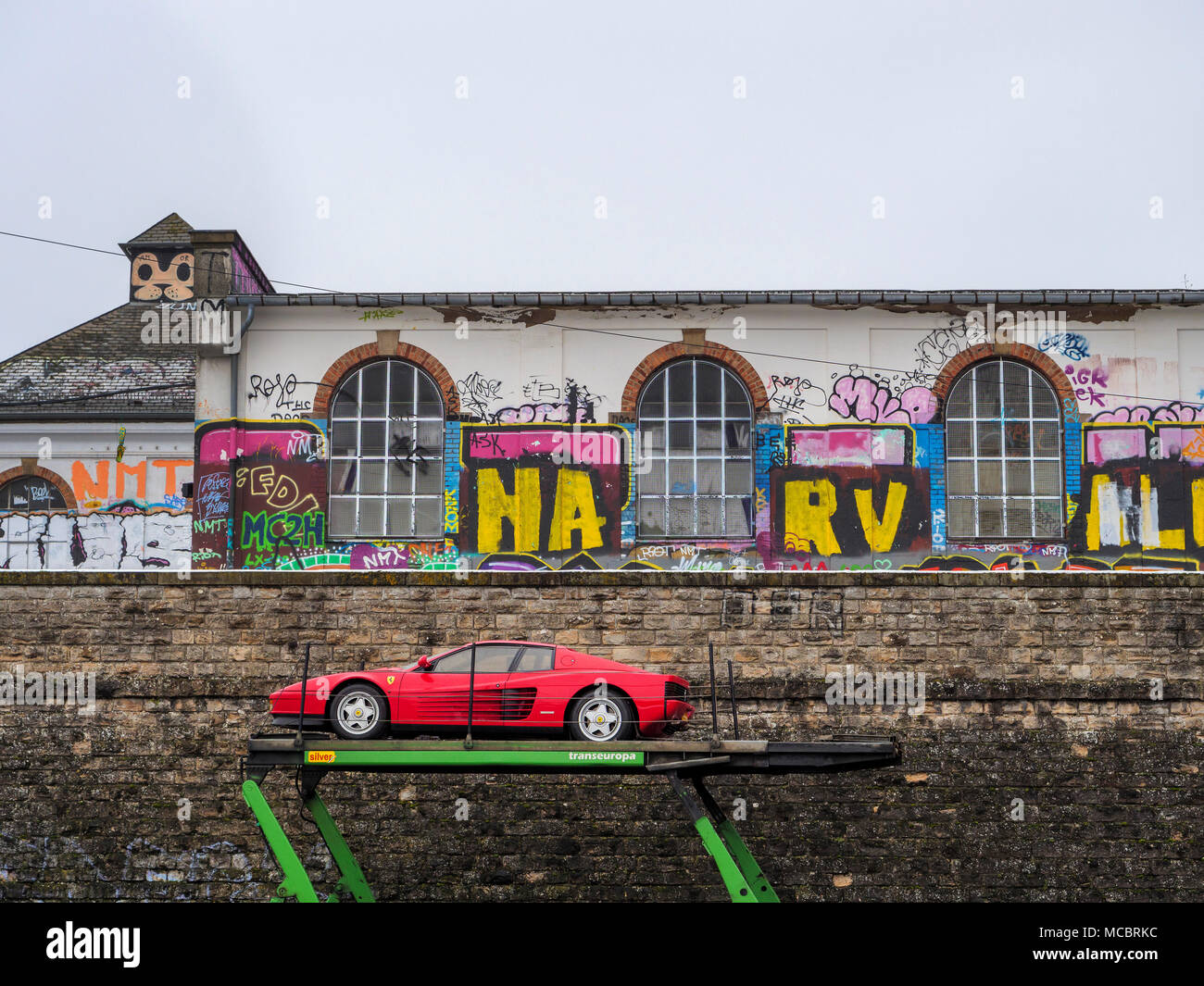 Ferrari at Skatepark Hollerich, Rue de l'Abattoir, Graffiti, Luxembourg City, Europe Stock Photo