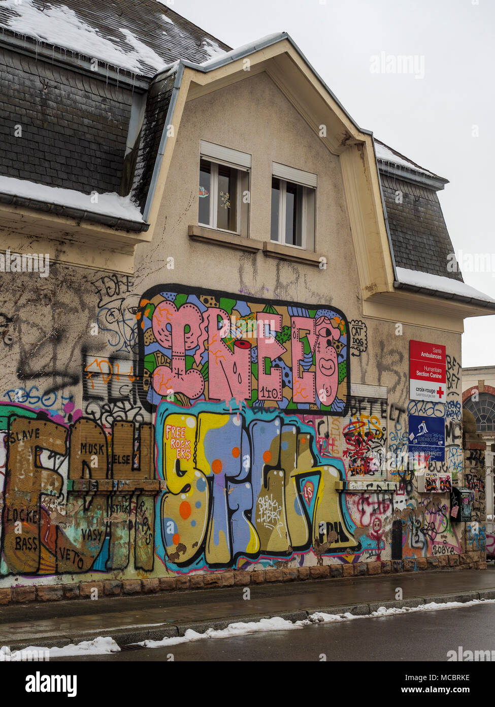 Skatepark Hollerich, Rue de l'Abattoir, Graffiti, Luxembourg City, Europe Stock Photo