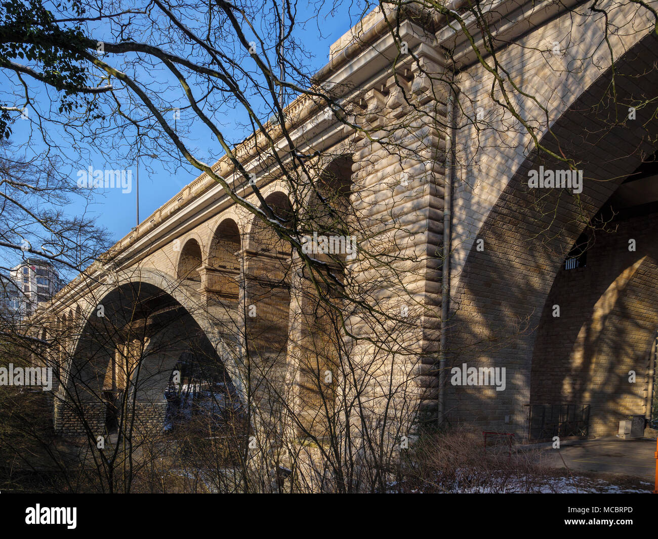 Pont Adolphe crossing Vallee de la Petrusse, Luxembourg City, Europe, UNESCO Heritage Site Stock Photo