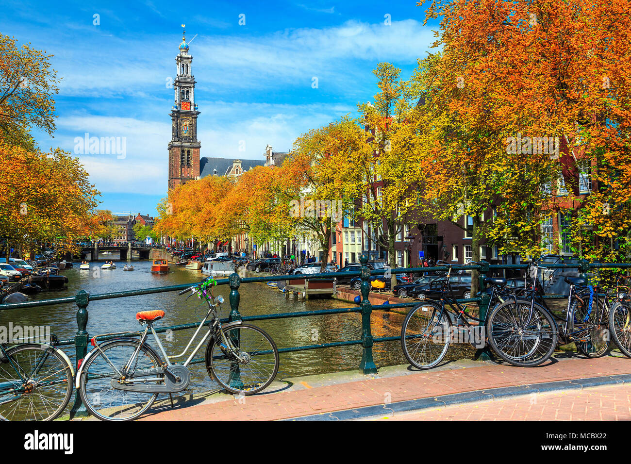 Stunning Dutch street and cityscape, traditional bicycles,water canals ...
