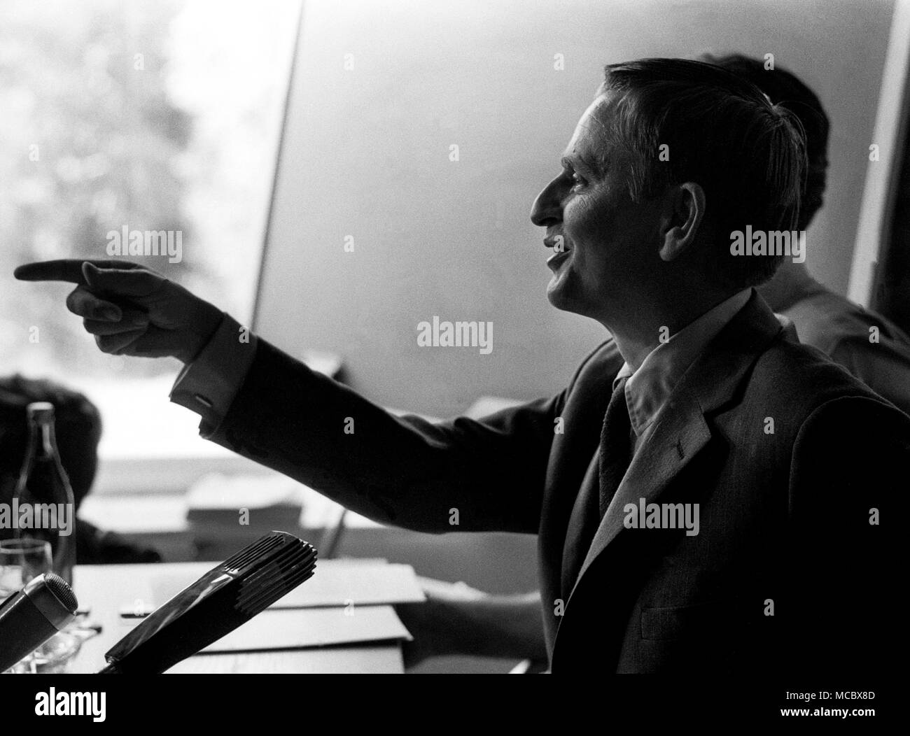 OLOF PALME Swedish New elcted Prime Minister and Party leader for The Social Democrats provides a press conference before the parliamentary elections  Stock Photo