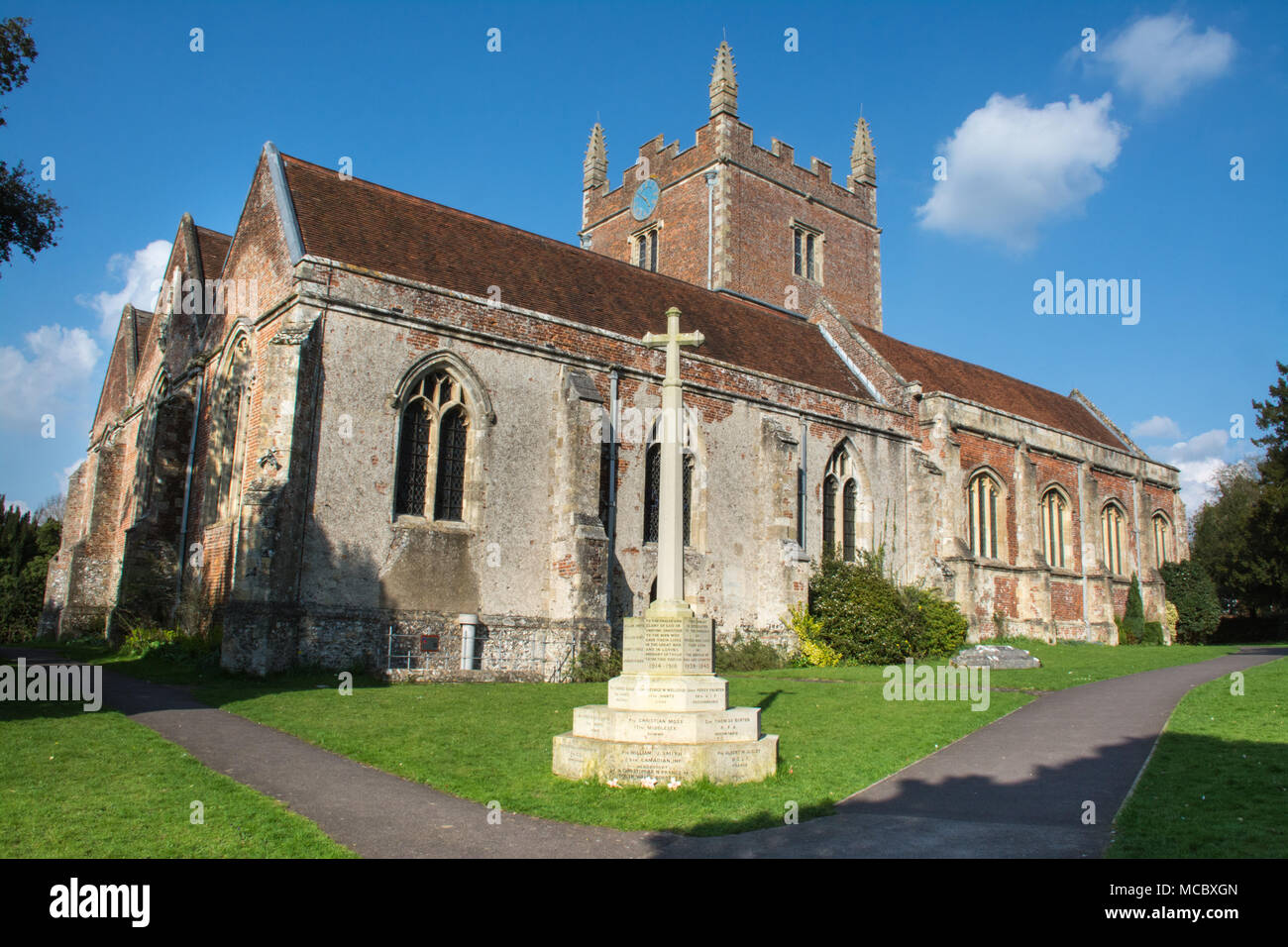 St Mary's Church in Old Basing village, Hampshire, UK, during Spring Stock Photo