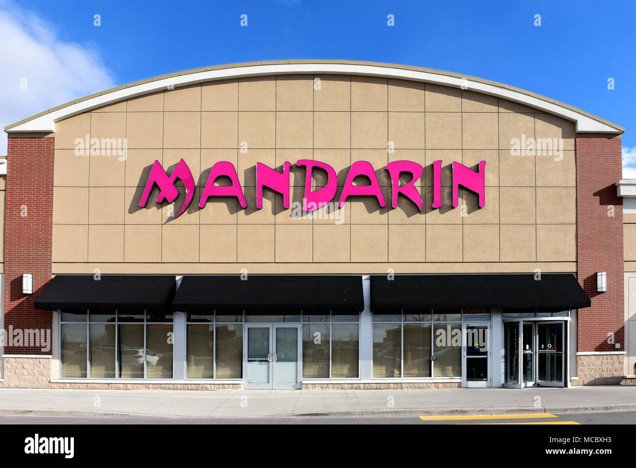 Ottawa, Canada - April 9, 2018:  Canadian restaurant chain Mandarin on W Hunt Club Rd.  It offers all you can eat Chinese and international cuisine an Stock Photo