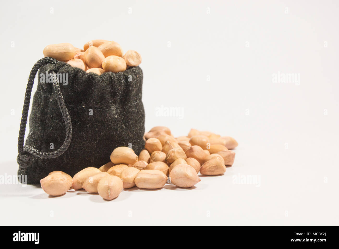 Peanuts in burlap bag isolated on white background Stock Photo