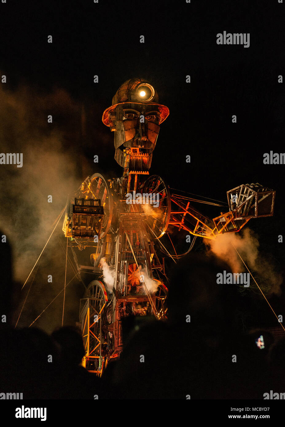 Ironbridge, Telford, Shropshire, UK, Saturday April 15th 2018 The Man Engine. The largest mechanical puppet ever to be built in Britian Stock Photo