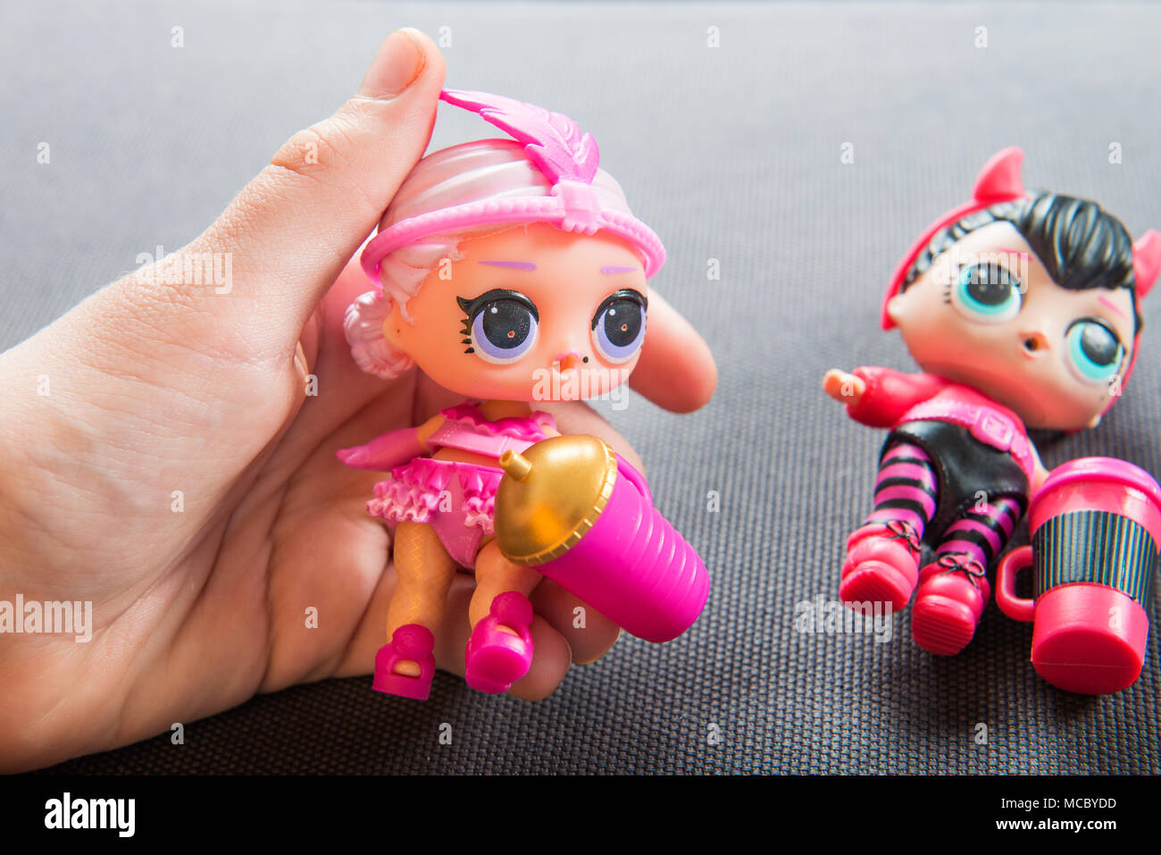 London, England - April 10, 2018: The girl is playing with L.O.L. Surprise  Dolls. These are the most favourite dolls of 2017 Stock Photo - Alamy