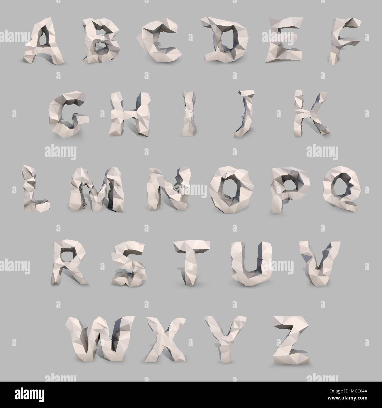Capital latin  font in low poly style. Stock Vector