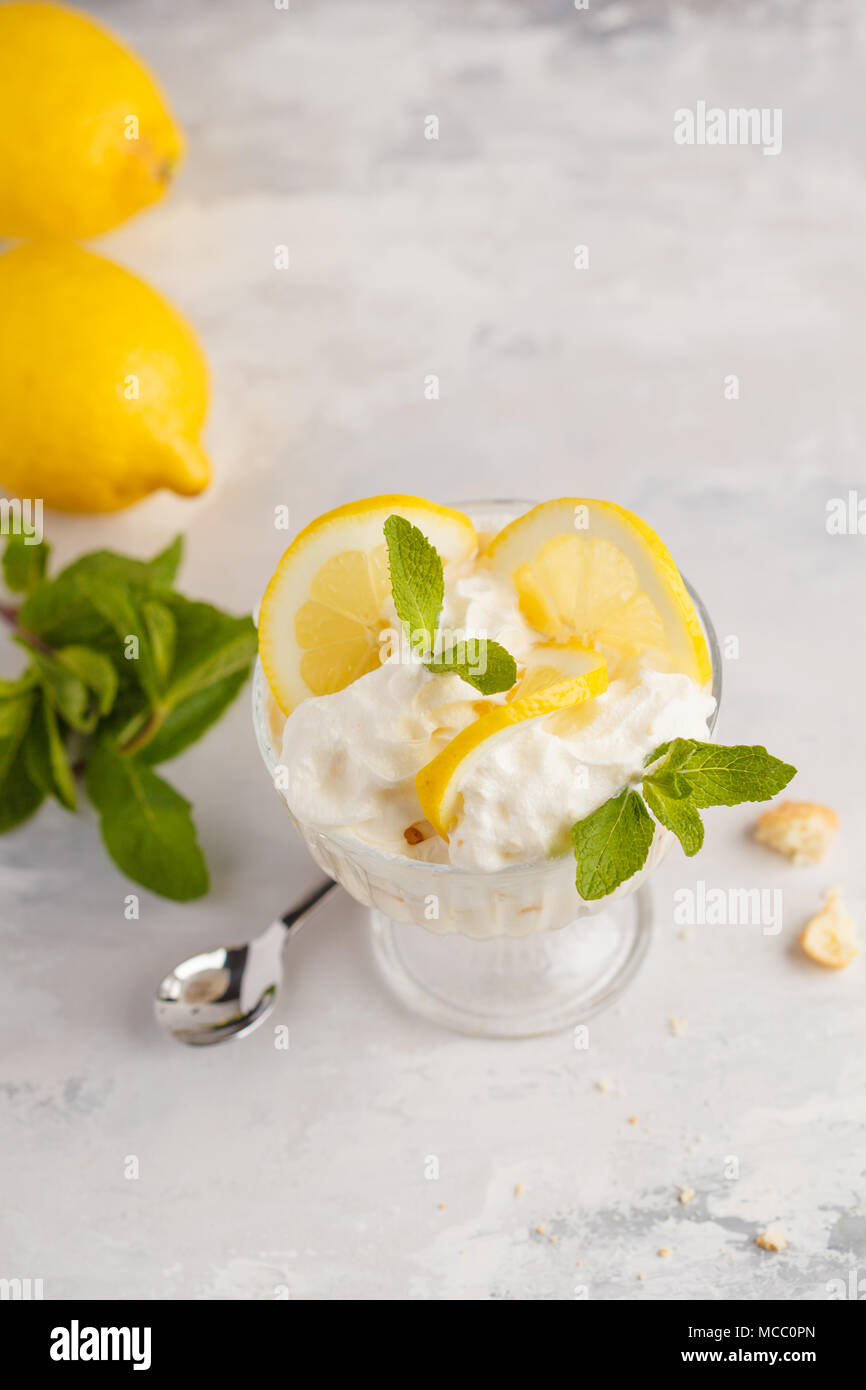 Lemon dessert, lemon trifle, cheesecake, whipped cream, parfait. Fruit