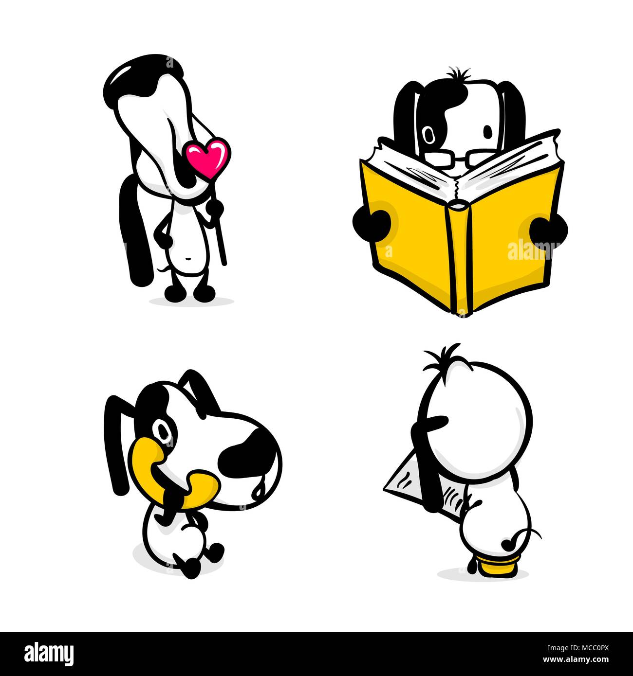 Cute comic dog monochrome sticker set Stock Vector
