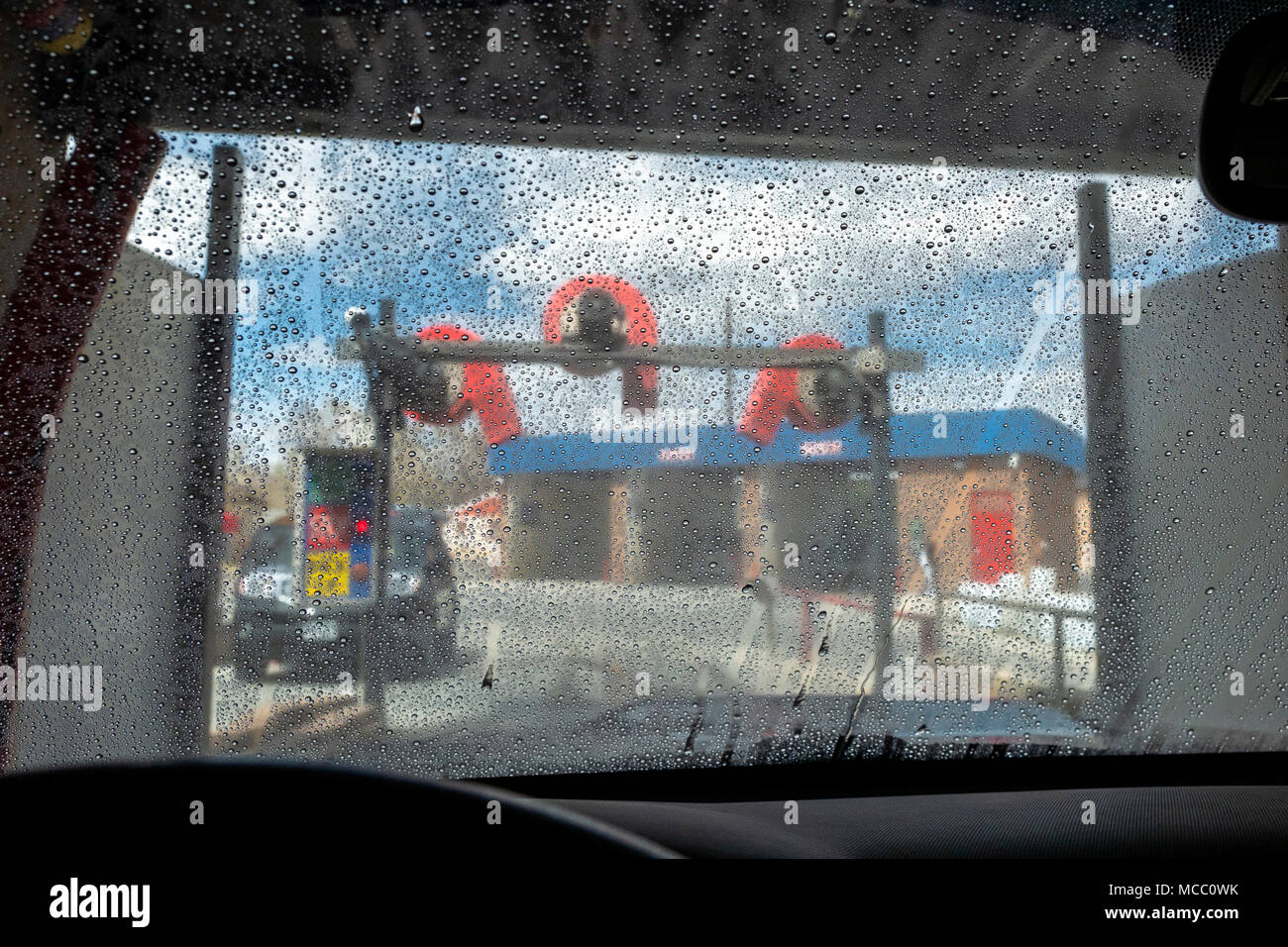 View through auto windshield, car wash Stock Photo Alamy