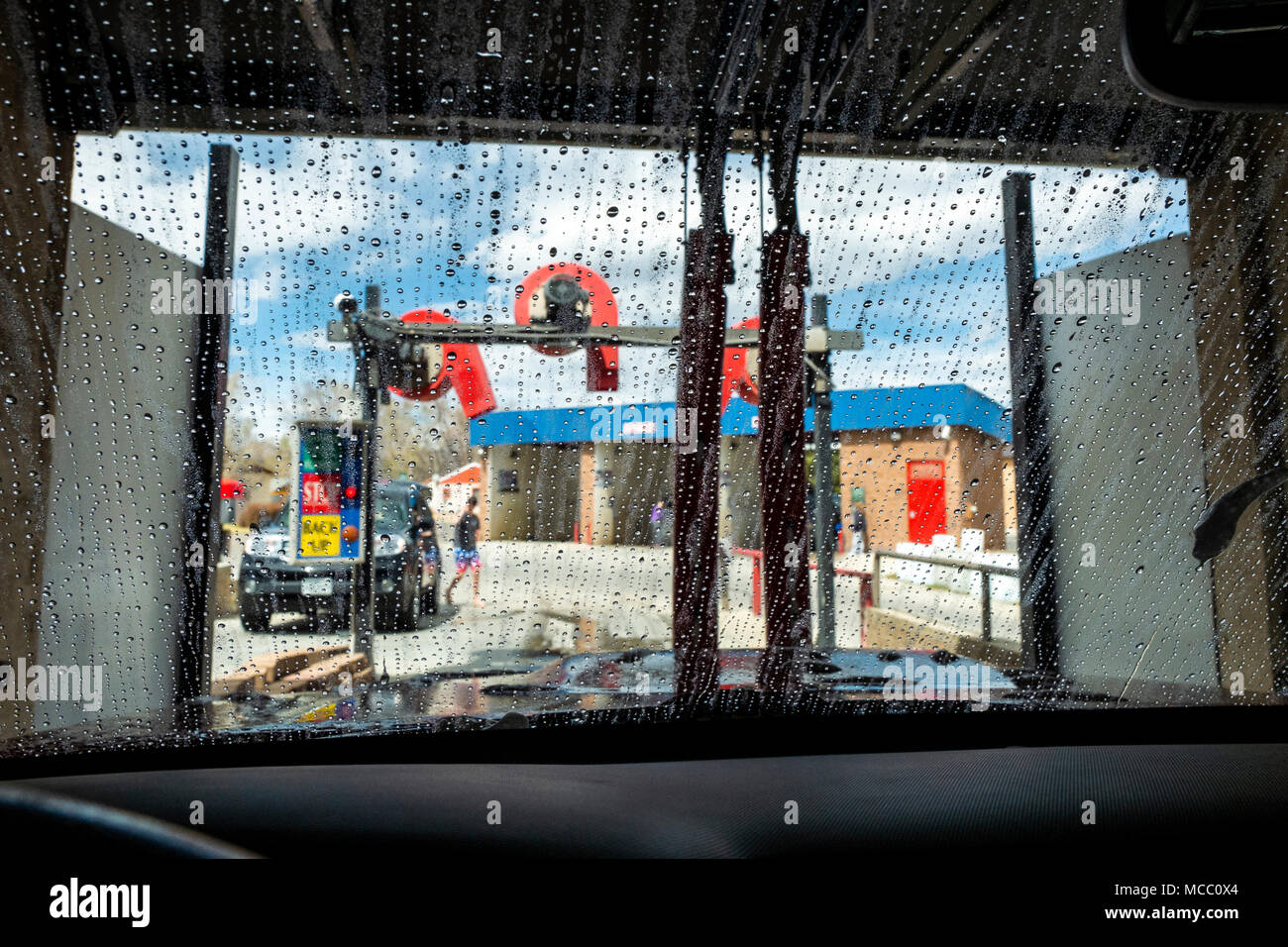 View through auto windshield, car wash Stock Photo Alamy