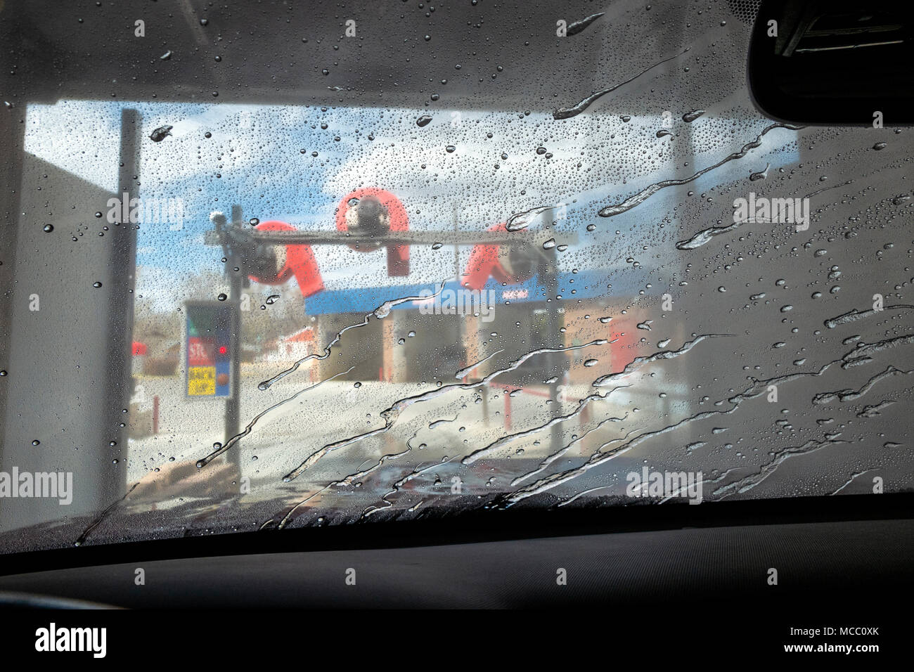 View through auto windshield, car wash Stock Photo