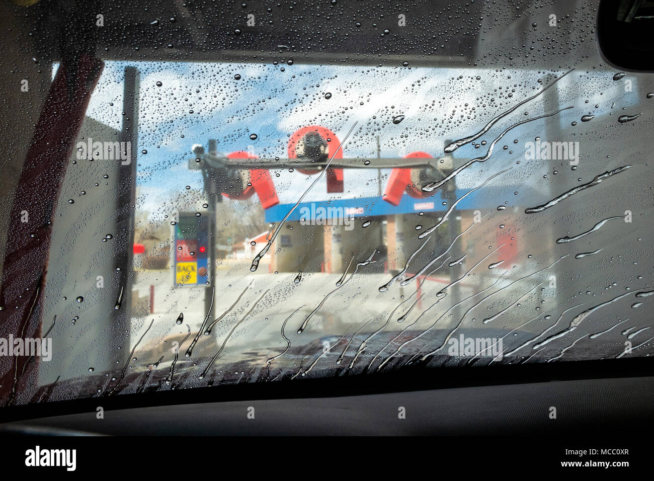 View through auto windshield, car wash Stock Photo Alamy