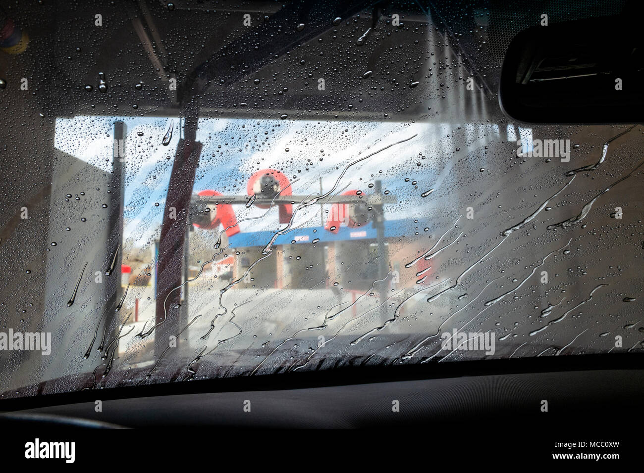 View through auto windshield, car wash Stock Photo Alamy