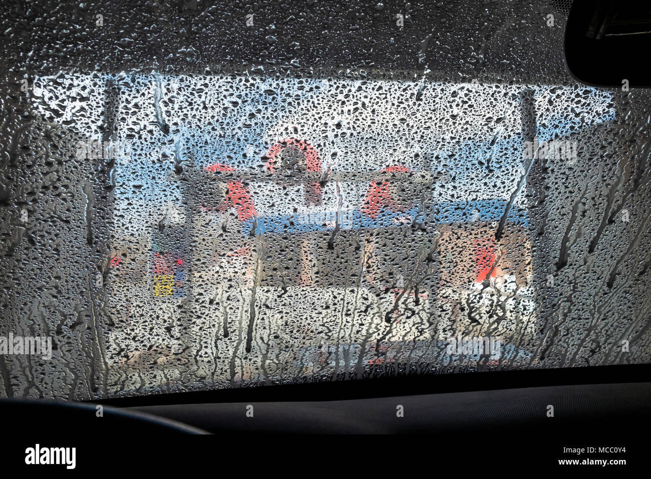 View through auto windshield, car wash Stock Photo Alamy