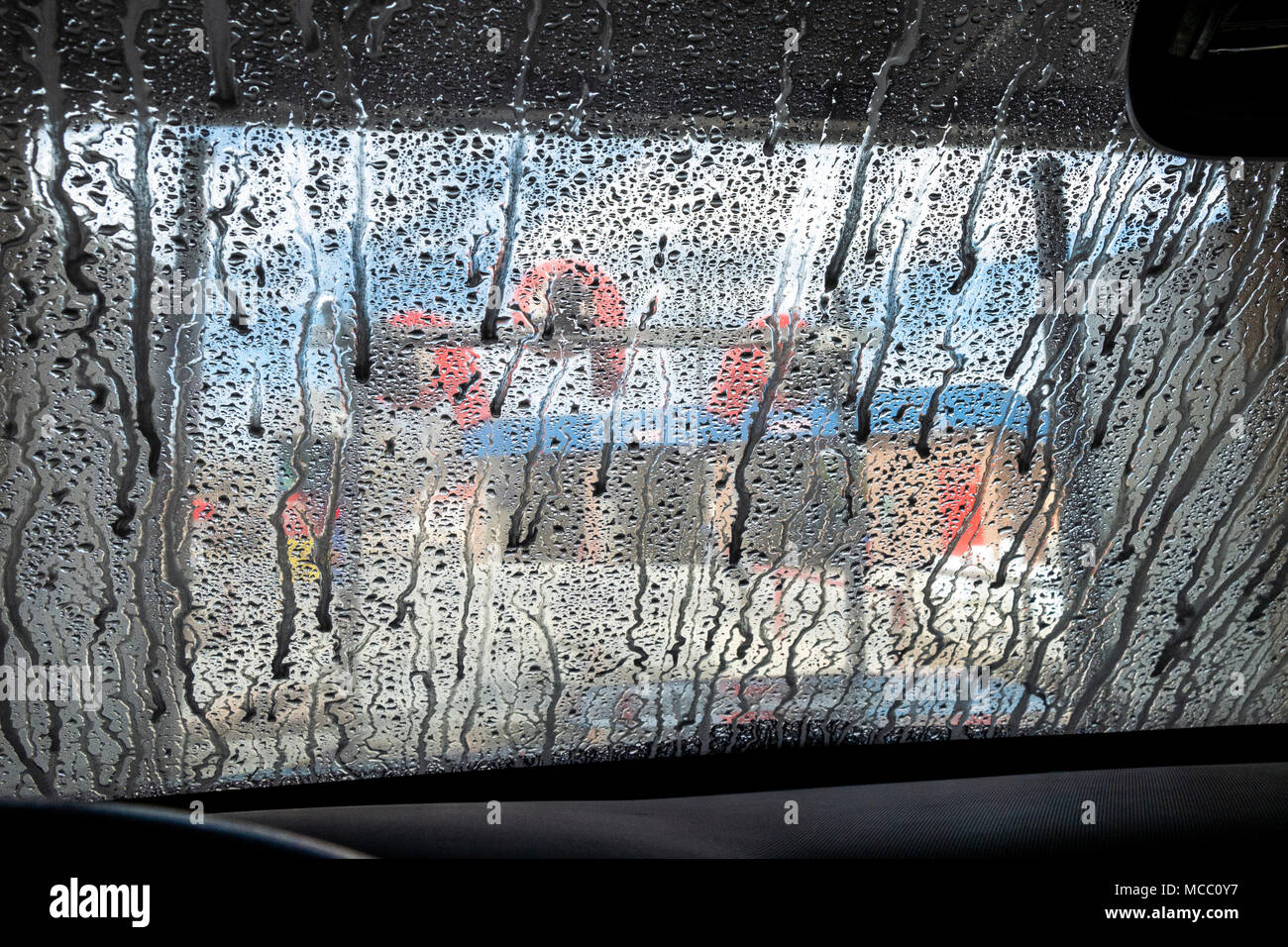 View through auto windshield, car wash Stock Photo Alamy