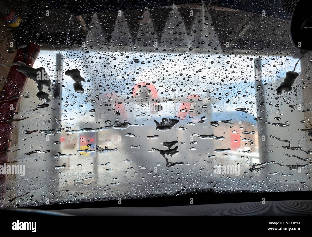 View through auto windshield, car wash Stock Photo Alamy