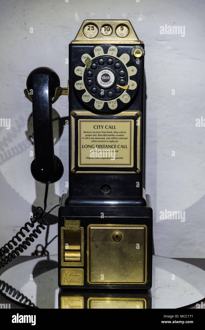 A 1950's dial tone telephone set. Stock Photo