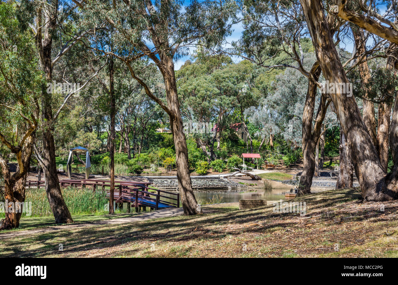 boardwalk and federation arch at Orange Botanic Gardens, Central West New South Wales, Australia Stock Photo