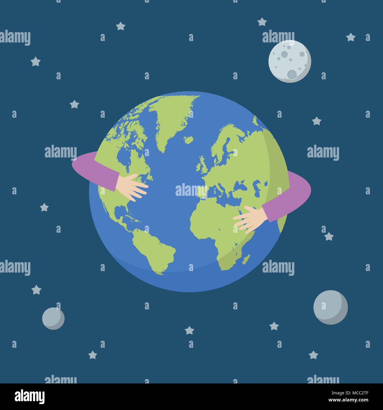 Hands hug earth globe. Earth day vector illustration Stock Vector