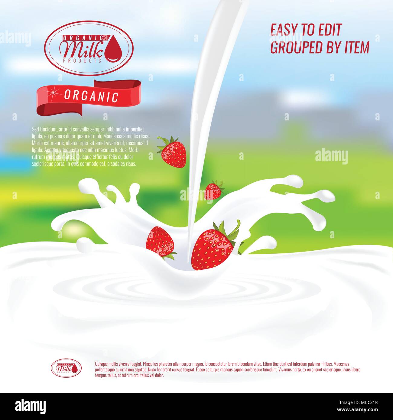 Realistic Vector Glass To Pour Milk Splash With Strawberry Empty