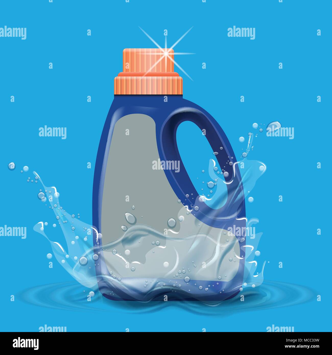 Empty Laundry detergent package design, blue container bottle isolated