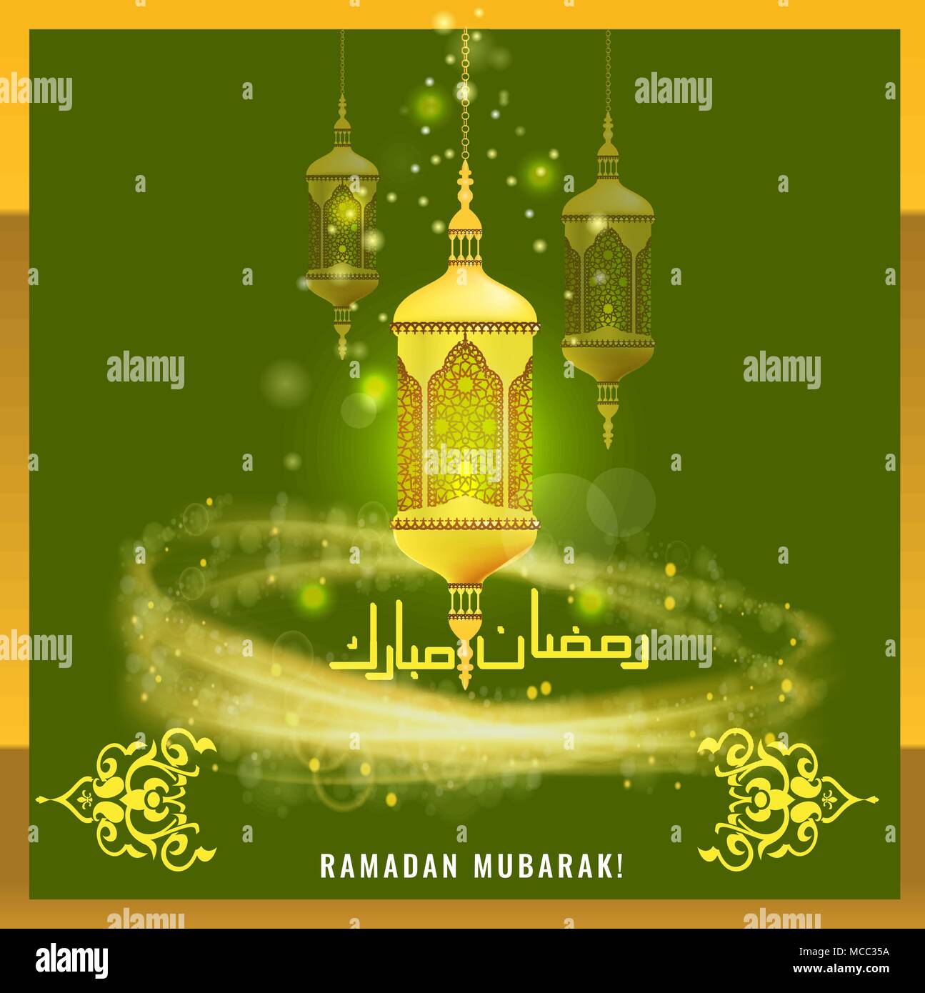 Illustration of Ramadan Mubarak with intricate Arabic calligraphy Stock Vector