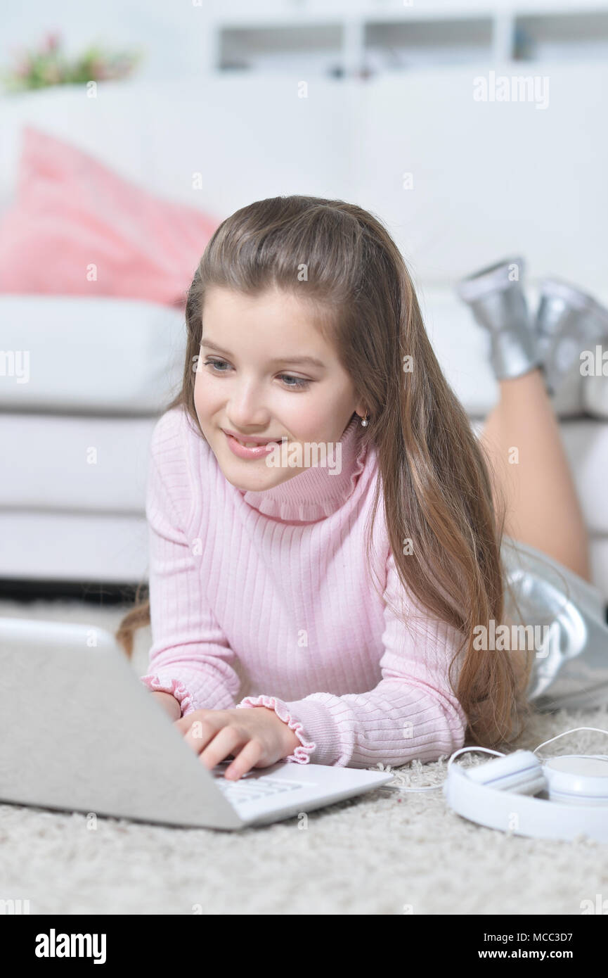 beautiful teen girl using laptop Stock Photo Alamy