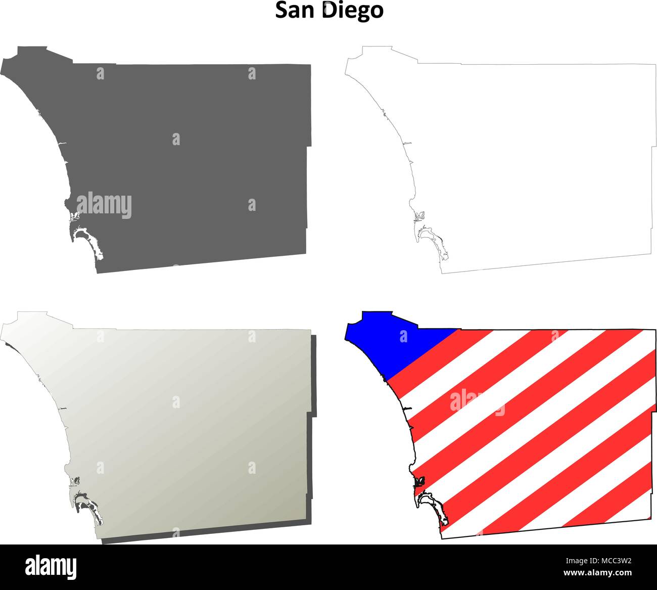 San Diego County, California outline map set Stock Vector