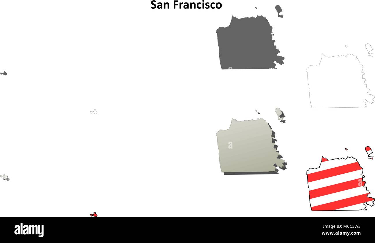 San Francisco City and County, California outline map set Stock Vector