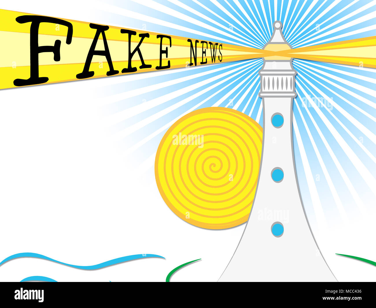 Fake News Lighthouse Light Beam Untruth 3d Illustration Stock Photo
