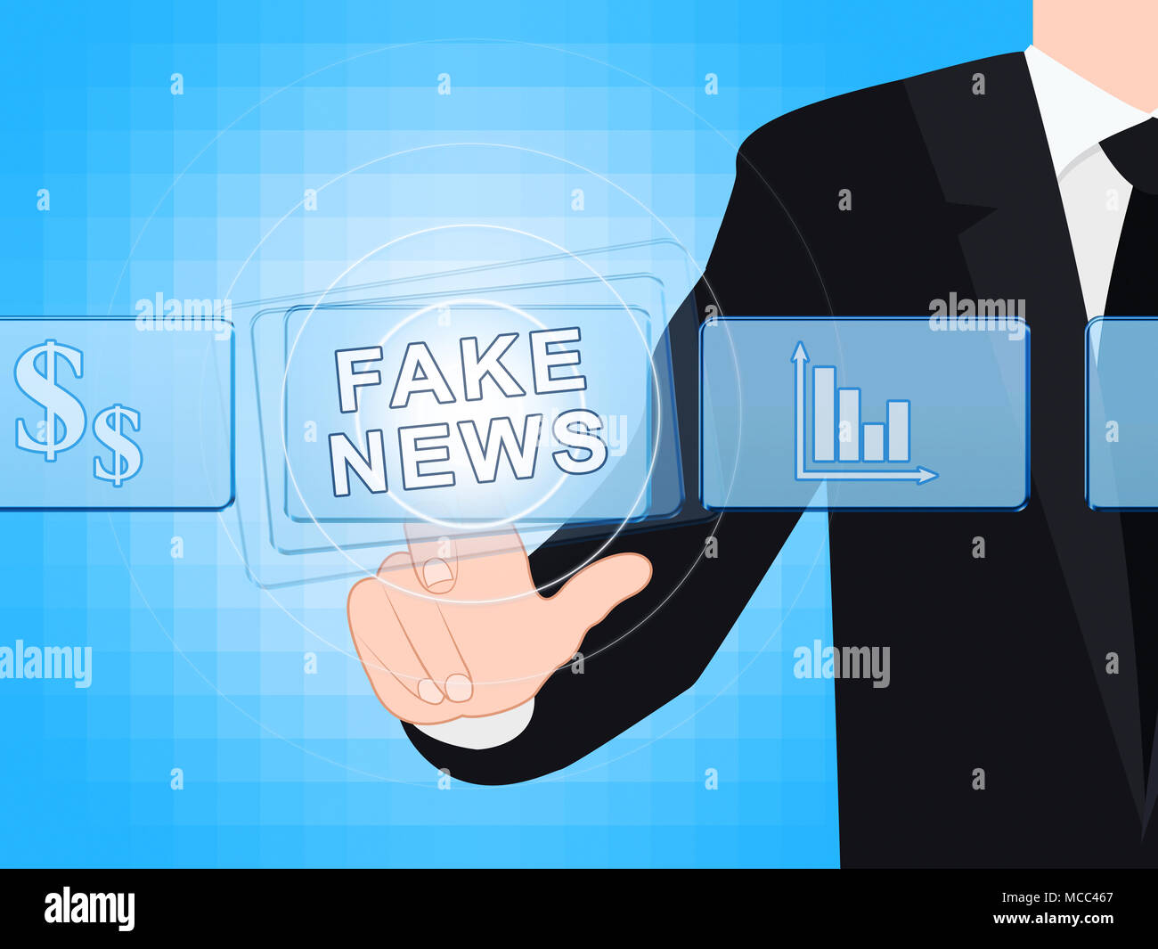 Fake News Glowing Words Being Pressed 3d Illustration Stock Photo - Alamy