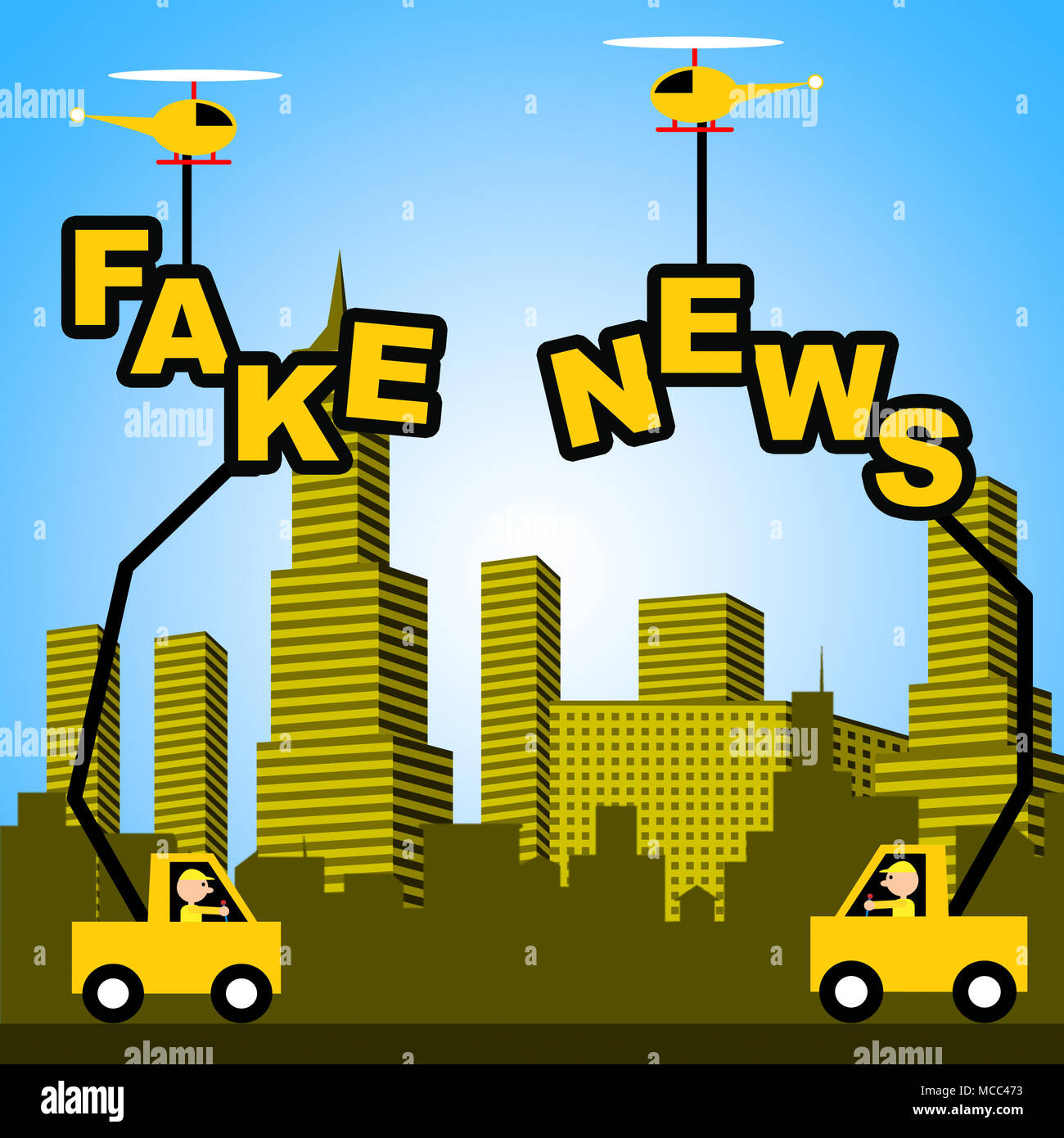 Fake News Signs Being Built In Sky 3d Illustration Stock Photo - Alamy