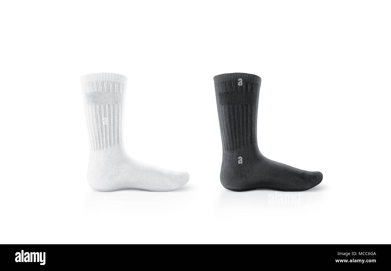 Blank black and white long socks design mockup, isolated. Pair sport