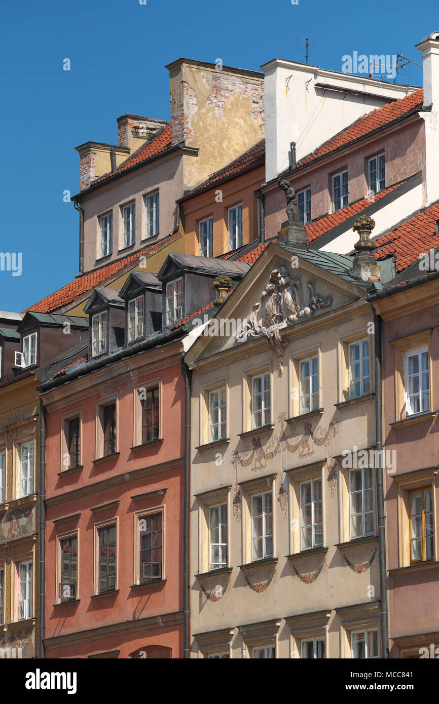 Warsaw Poland buildings and architecture in the Old Town square - Stare Miasto rynek Stock Photo